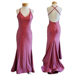 Jessica Angel Mauve V Neck Bodycon Crossover Straps Open Back Mermaid Dress M
